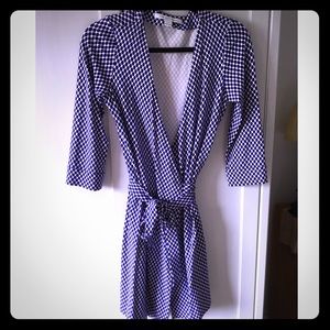 DVF blue and white Julian mini wrap dress